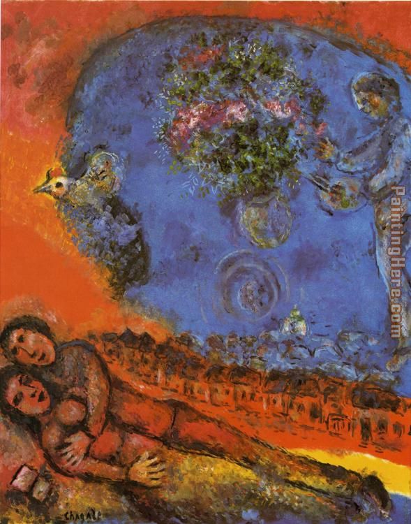 Marc Chagall Couple on a Red Background